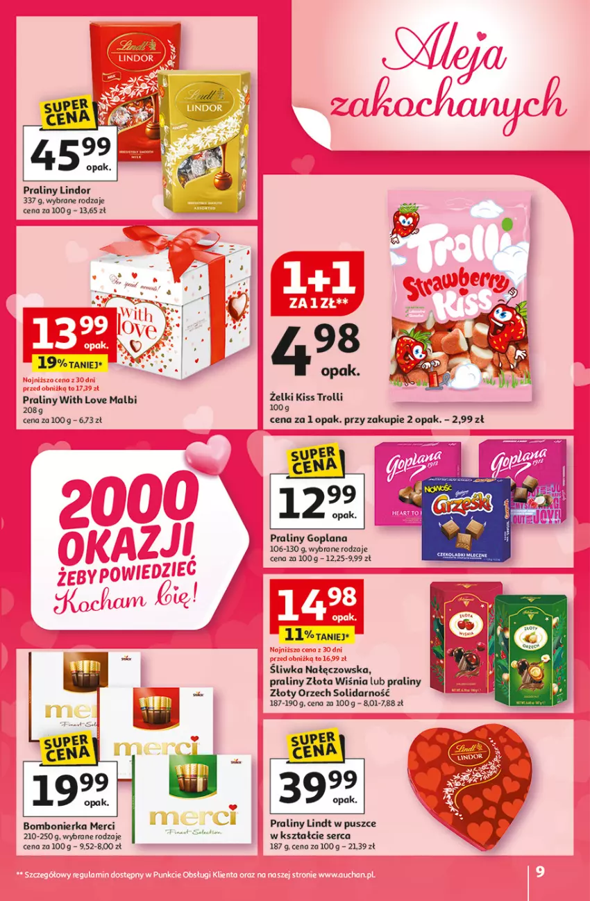 Gazetka promocyjna Auchan - 30 Lat Hipermarket - ważna 05.02 do 11.02.2026 - strona 9 - produkty: Goplana, LANA, Lindt, Merci, Praliny, Ser