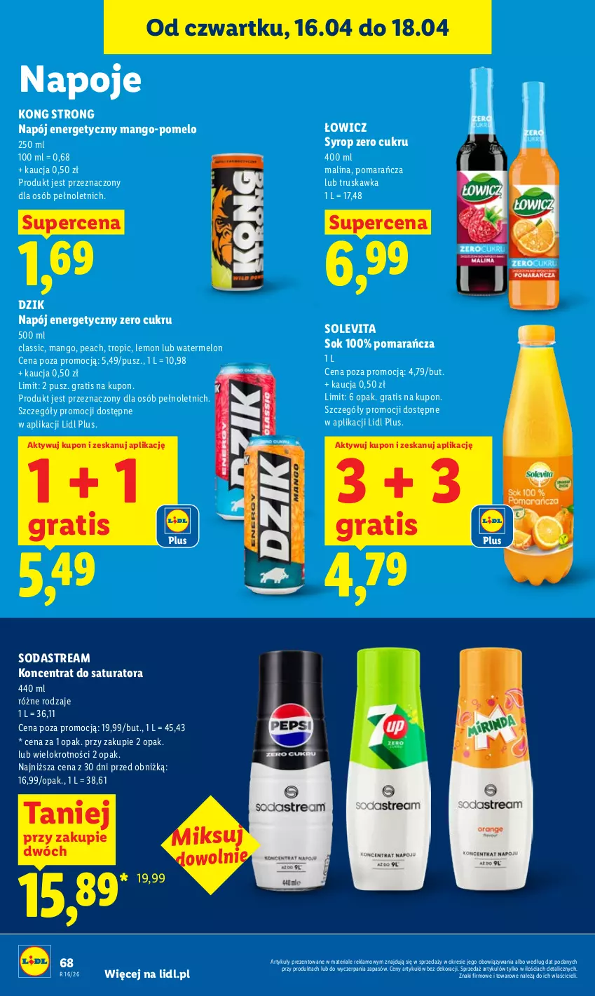 Gazetka promocyjna Lidl - Gazetka ważna od 16.04 do 18.04 - ważna 16.04 do 18.04.2026 - strona 68 - produkty: Gra, Mango, Melon, Napój, Napój energetyczny, Napoje, Pomelo, Sok, Syrop
