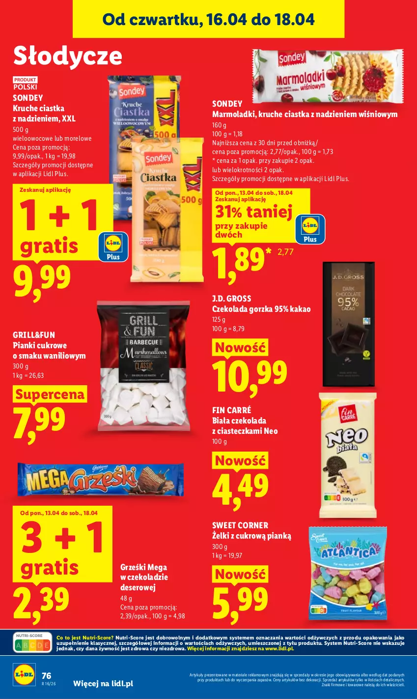 Gazetka promocyjna Lidl - Gazetka ważna od 16.04 do 18.04 - ważna 16.04 do 18.04.2026 - strona 76 - produkty: Ciastka, Czekolada, Czekolada gorzka, Deser, Gra, Grill, Grześki, Kakao, Mola, Ser