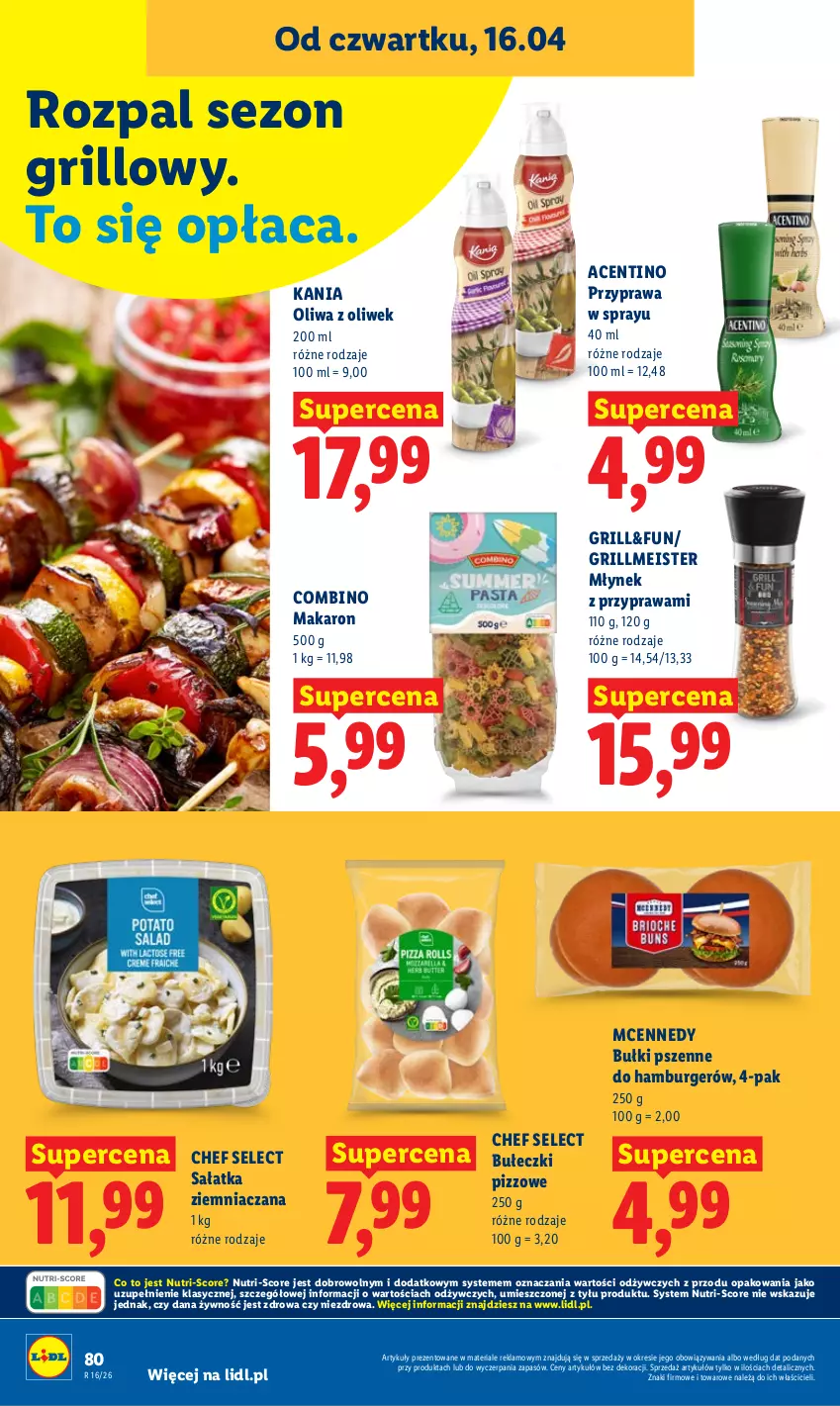 Gazetka promocyjna Lidl - Gazetka ważna od 16.04 do 18.04 - ważna 16.04 do 18.04.2026 - strona 80 - produkty: Bułeczki, Burger, Grill, Hamburger, Makaron, Młynek, Oliwa, Oliwa z oliwek, Sałat, Sałatka