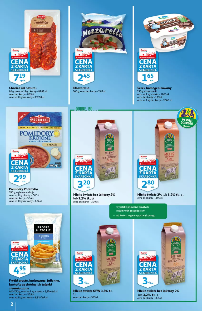 Gazetka promocyjna Auchan - Skarbonka #2 - ważna 13.01 do 19.01.2022 - strona 2 - produkty: Fa, Frytki, Mleko, Mozzarella, Podravka, Pomidory, Ser, Serek, Serek homogenizowany, Sok