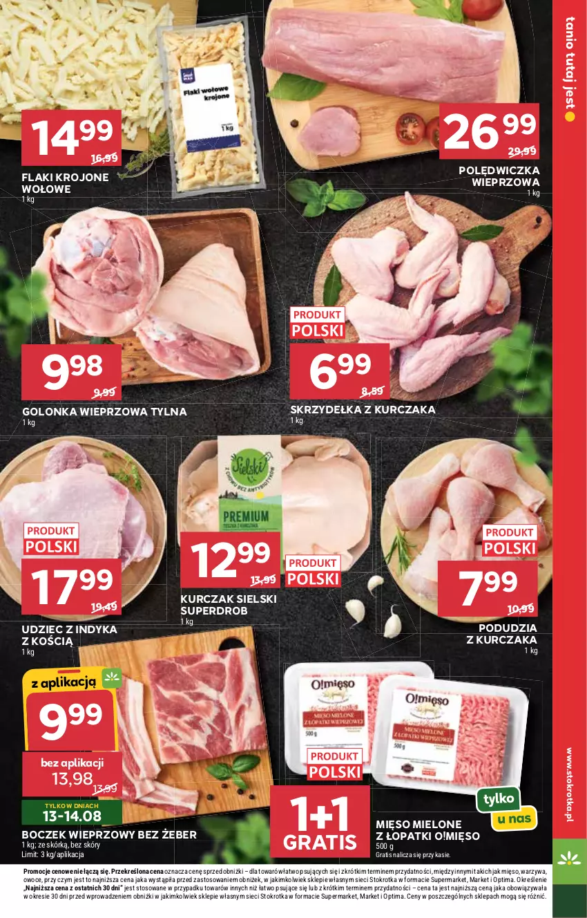 Gazetka promocyjna Stokrotka - Market - ważna 13.08 do 19.08.2026 - strona 9 - produkty: Boczek, Boczek wieprzowy, Flaki, Golonka wieprzowa, Gra, Kurczak, Mięso, Mięso mielone, Optima, Owoce, Polędwiczka wieprzowa, Skrzydełka z kurczaka, Udziec z indyka, Warzywa
