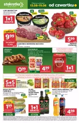 Gazetka promocyjna Stokrotka - Market - Gazetka - ważna od 19.08 do 19.08.2026 - strona 1 - produkty: Piwa, Piwo, Warzywa, Sos, Gin, Gra, Papryka czerwona, Papryka, Karkówka wieprzowa, Mirinda, Warka, Desperados, Lody, Pepsi, Optima, Farm Milk, Owoce, Oliwa z oliwek, Masło, Napój, Kiełbasa, Olewnik, Mięso, Nestlé, Kiełbasa śląska, Fa, Oliwa