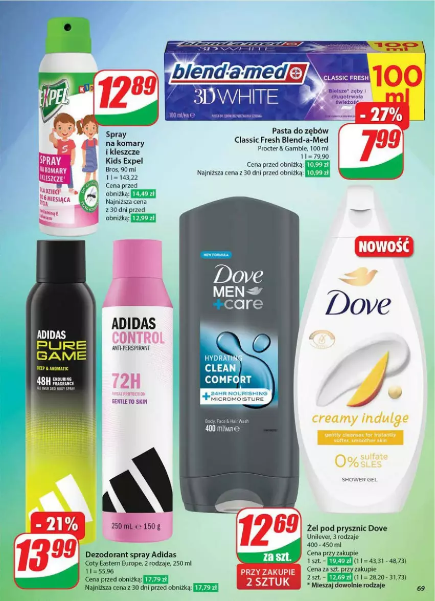 Gazetka promocyjna Dino - ważna 11.06 do 17.06.2025 - strona 66 - produkty: Adidas, Blend-a-Med, Dezodorant, Dove, Pasta do zębów, Pur