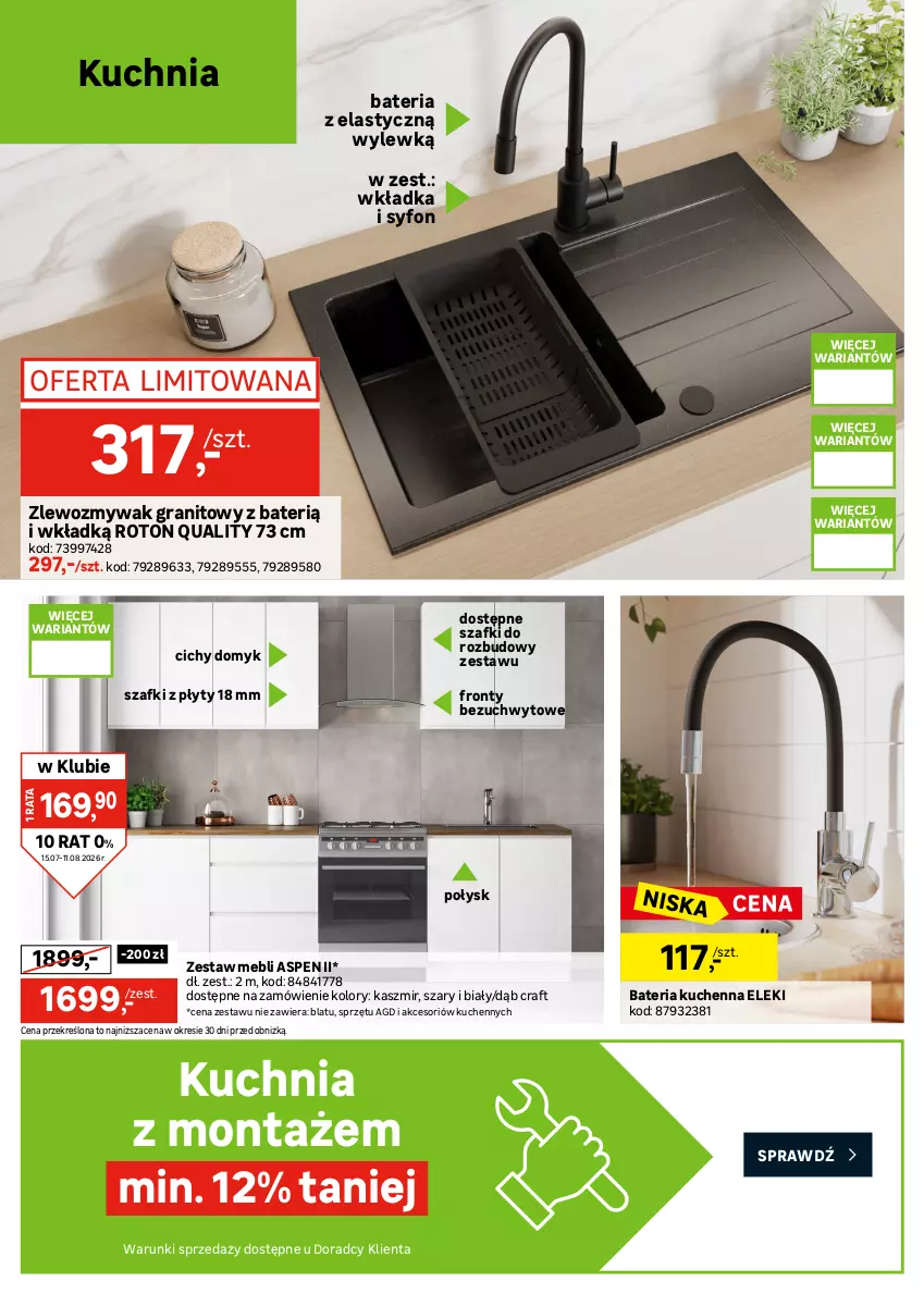 Gazetka promocyjna Leroy Merlin - Gazetka Leroy Merlin - ważna 15.07 do 11.08.2026 - strona 14 - produkty: Bateria, Bateria kuchenna, Gra, KOBO, Korpusy, Kuchnia, Meble, Por, Sport, Syfon, Tran, Zlew, Zlewozmywak