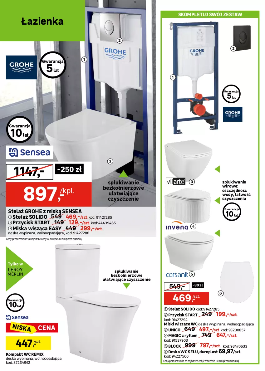 Gazetka promocyjna Leroy Merlin - Gazetka Leroy Merlin - ważna 15.07 do 11.08.2026 - strona 22 - produkty: Deska wolnoopadająca, Dezynfekcja, Grohe, Kompakt WC, Meble, Meble łazienkowe, Miska, Miska wisząca, Por, Słupek, Sport, Szafka, Szafka pod umywalkę, Tran, Umywalka