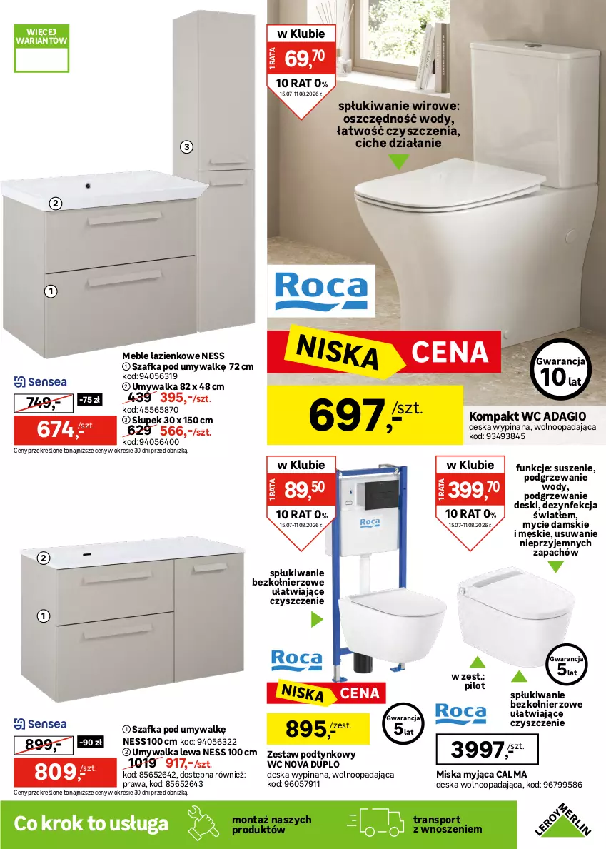 Gazetka promocyjna Leroy Merlin - Gazetka Leroy Merlin - ważna 15.07 do 11.08.2026 - strona 23 - produkty: Deska wolnoopadająca, Dezynfekcja, Grohe, Kompakt WC, Meble, Meble łazienkowe, Miska, Miska wisząca, Por, Słupek, Sport, Szafka, Szafka pod umywalkę, Tran, Umywalka