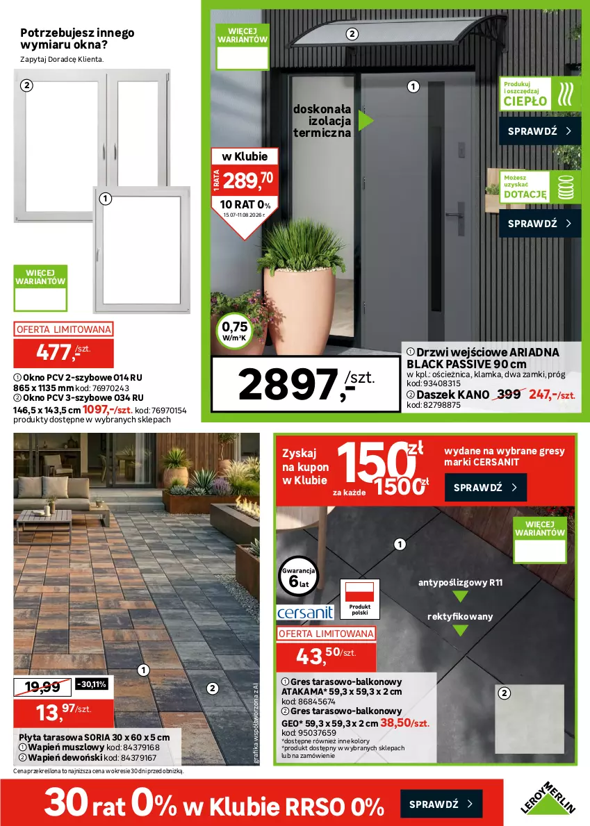 Gazetka promocyjna Leroy Merlin - Gazetka Leroy Merlin - ważna 15.07 do 11.08.2026 - strona 35 - produkty: Cersanit, Drzwi, Drzwi wejściowe, Garaż, Gra, Grafika, Gres, Klamka, Lack, Mus, Okno, Piec, Płyta, Por, Rama, Somat