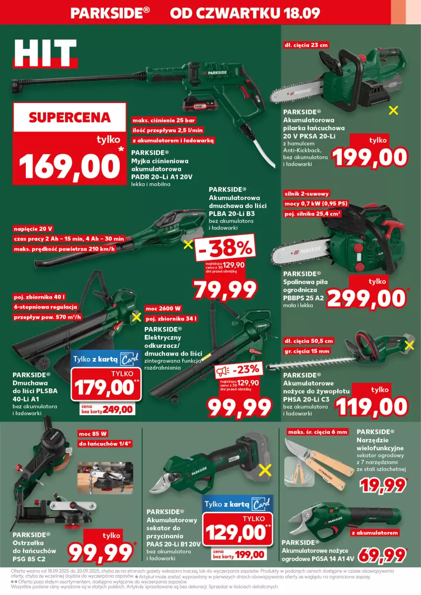 Gazetka promocyjna Kaufland - Kaufland - ważna 18.09 do 24.09.2025 - strona 21 - produkty: Akumulator, Bell, Bella, Dmuchawa do liści, Mobil, Myjka ciśnieniowa, Noż, Nożyce, Odkurzacz, Parkside, Sekator