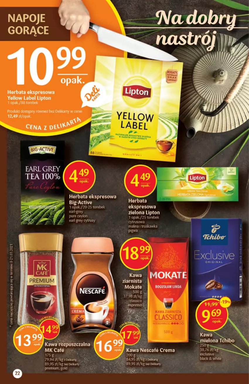 Gazetka promocyjna Delikatesy Centrum - Gazetka Delikatesy Centrum - ważna 13.05 do 19.05.2021 - strona 22 - produkty: Earl Grey, Herbata, Kawa, Kawa rozpuszczalna, Lack, Lipton, Napoje, Pur, Tchibo, Znicz