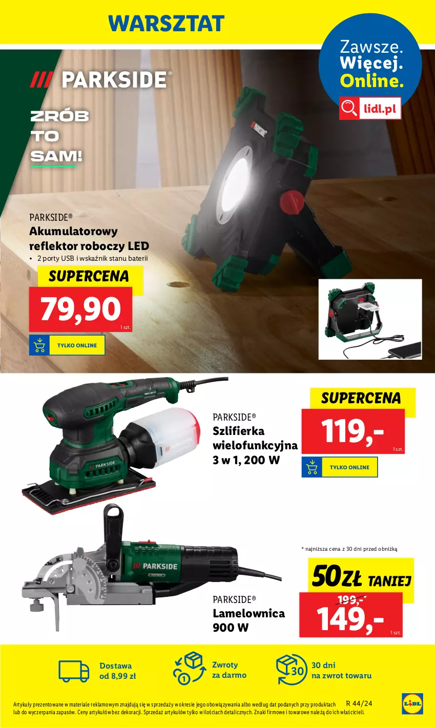 Gazetka promocyjna Lidl - GAZETKA - ważna 28.10 do 02.11.2024 - strona 43 - produkty: Akumulator, Parkside, Por, Reflektor, Reflektor roboczy LED, Szlifierka