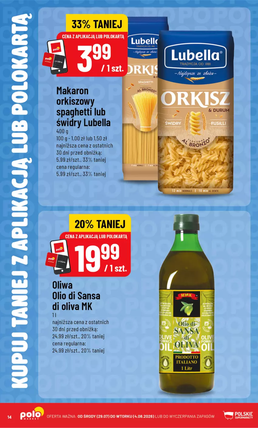 Gazetka promocyjna PoloMarket - Katalog Kupuj taniej z POLOappką - ważna 29.07 do 04.08.2026 - strona 14 - produkty: Bell, Bella, Lubella, Makaron, Oliwa, Spaghetti