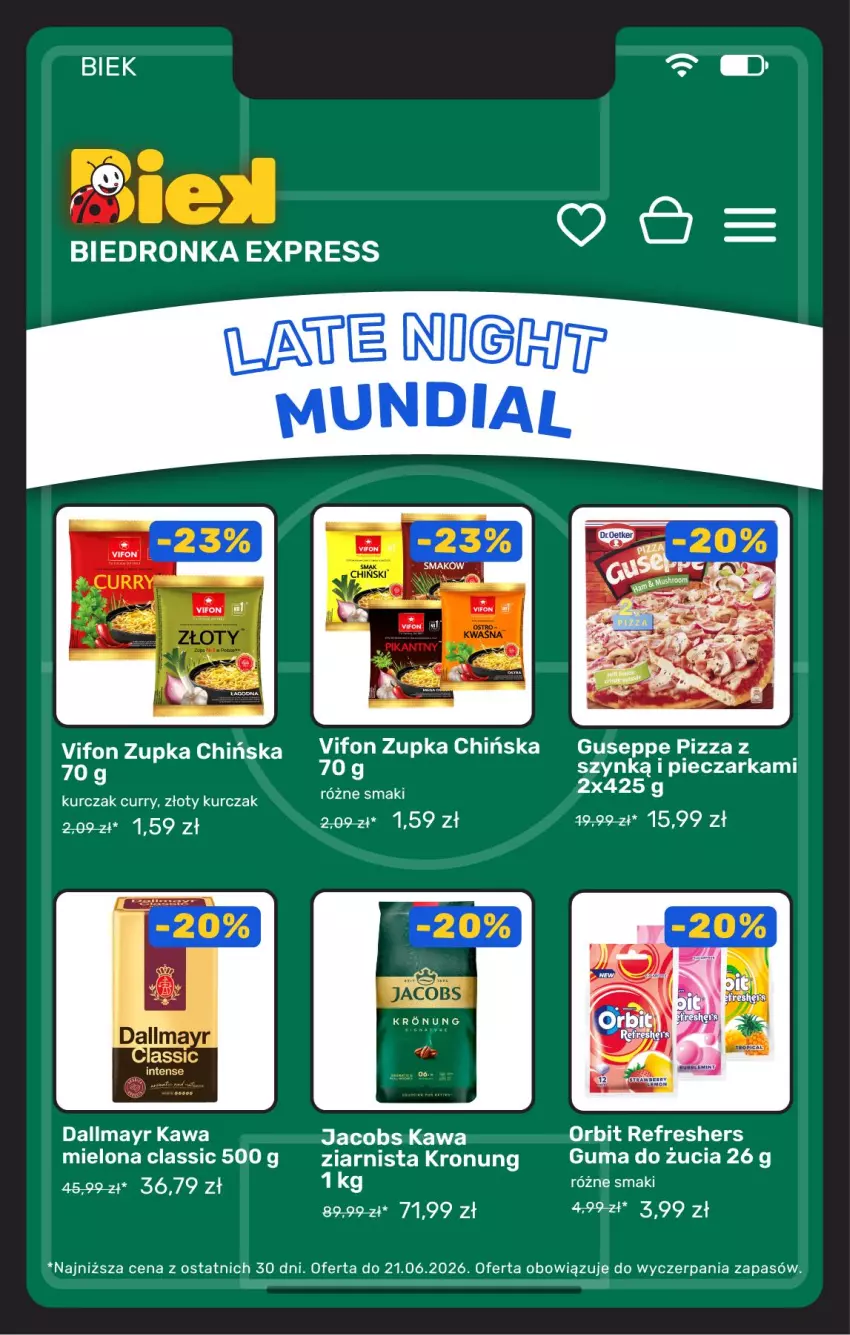 Gazetka promocyjna Biedronka - Gazetka - ważna 19.06 do 26.06.2026 - strona 11 - produkty: Dallmayr, Guma do żucia, Jacobs, Kawa, Kurczak, Orbit, Piec, Pieczarka, Pizza