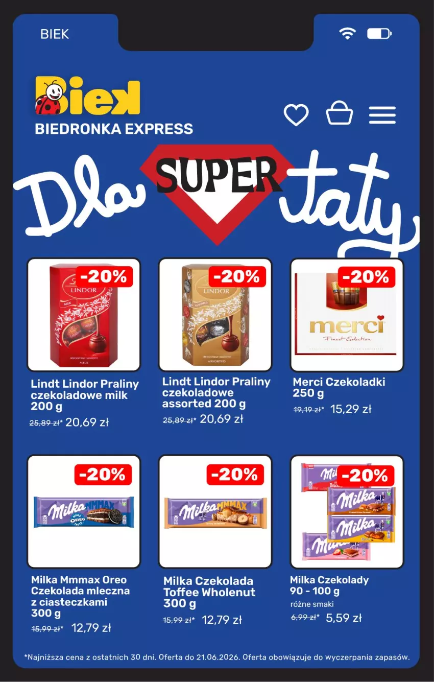 Gazetka promocyjna Biedronka - Gazetka - ważna 19.06 do 26.06.2026 - strona 17 - produkty: Czekolada, Czekolada mleczna, Lindor, Lindt, Merci, Milka, Oreo, Praliny