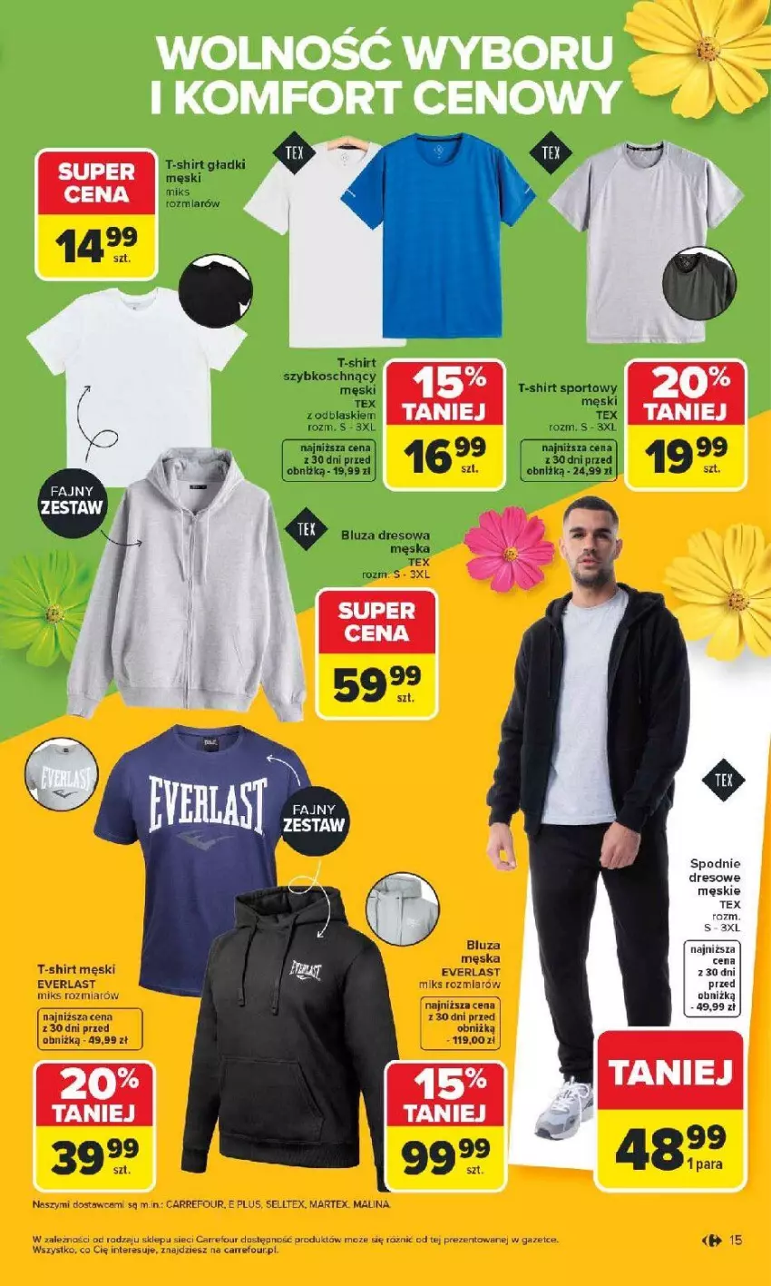 Gazetka promocyjna Carrefour - Gazetka TEX na spotkanie z wiosną - ważna 07.04 do 18.04.2026 - strona 15 - produkty: Bluza, Bluza dresowa, Dres, Por, Spodnie, Spodnie dresowe, Sport, T-shirt