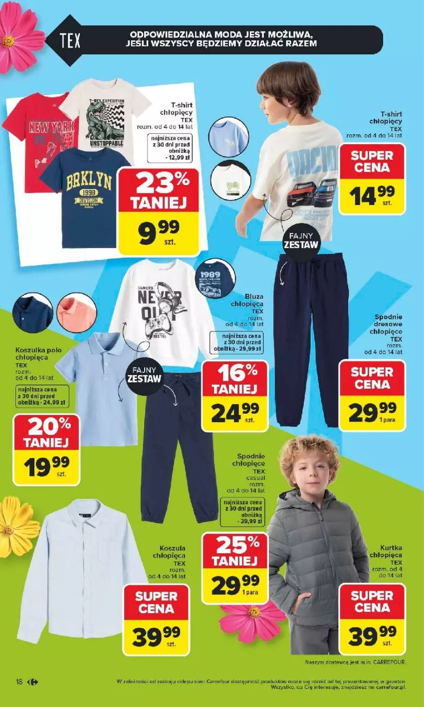 Gazetka promocyjna Carrefour - Gazetka TEX na spotkanie z wiosną - ważna 07.04 do 18.04.2026 - strona 18 - produkty: Bluza, Dres, Kosz, Koszula, Koszulka, Kurtka, Moda, Spodnie, T-shirt