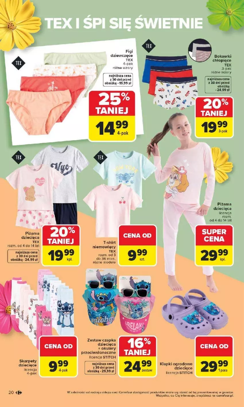 Gazetka promocyjna Carrefour - Gazetka TEX na spotkanie z wiosną - ważna 07.04 do 18.04.2026 - strona 20 - produkty: Bokserki, Czapka, Dzieci, Figi, Karp, Klapki, Piżama, Ser, T-shirt