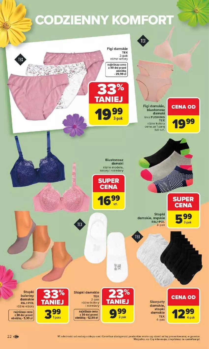 Gazetka promocyjna Carrefour - Gazetka TEX na spotkanie z wiosną - ważna 07.04 do 18.04.2026 - strona 22 - produkty: Baleriny, Biustonosz, Figi, Karp, Top