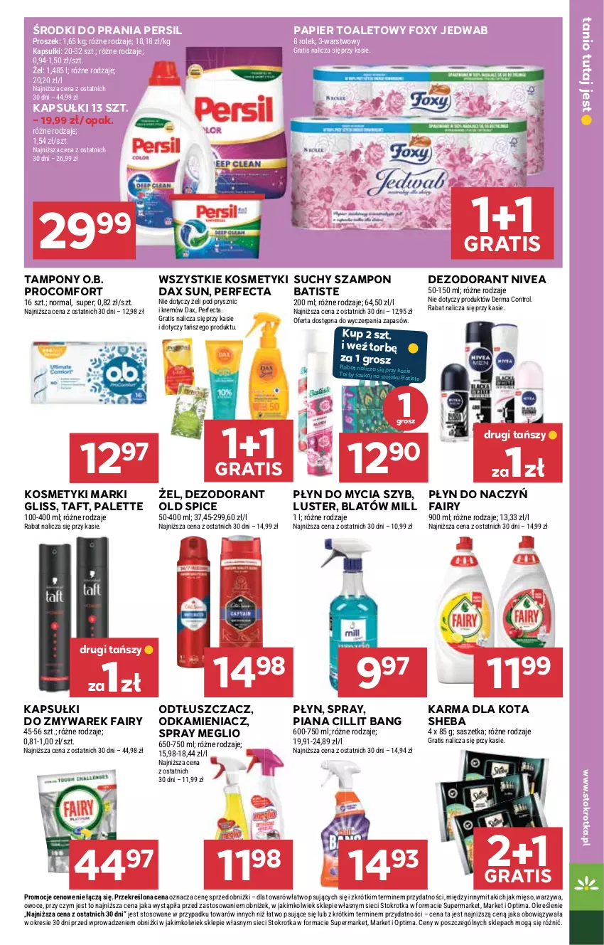 Gazetka promocyjna Stokrotka - Market - ważna 16.07 do 22.07.2026 - strona 27 - produkty: Batiste, Cillit Bang, Control, DAX, Dezodorant, Fa, Fairy, Foxy, Gra, Mięso, Nivea, O.B., Odkamieniacz, Odtłuszczacz, Old Spice, Optima, Owoce, Palette, Papier, Papier toaletowy, Perfecta, Persil, Płyn do mycia, Sheba, Suchy szampon, Szampon, Taft, Tampony, Warzywa