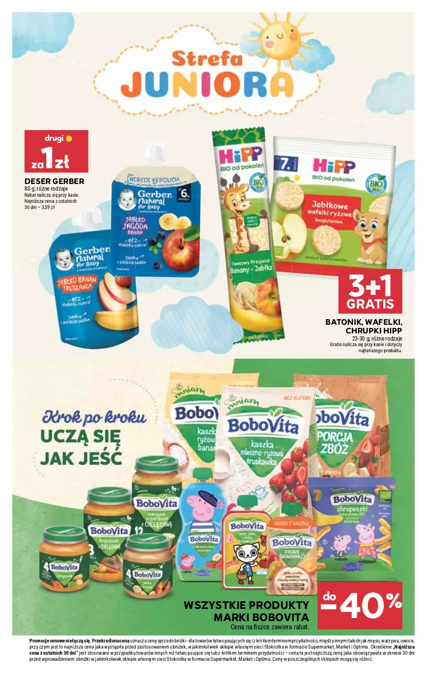 Gazetka promocyjna Stokrotka - Market - ważna 16.07 do 22.07.2026 - strona 30 - produkty: Baton, BoboVita, Chrupki, Deser, Gerber, Gra, HiPP, Mięso, Optima, Owoce, Ser, Tonik, Vita C, Warzywa