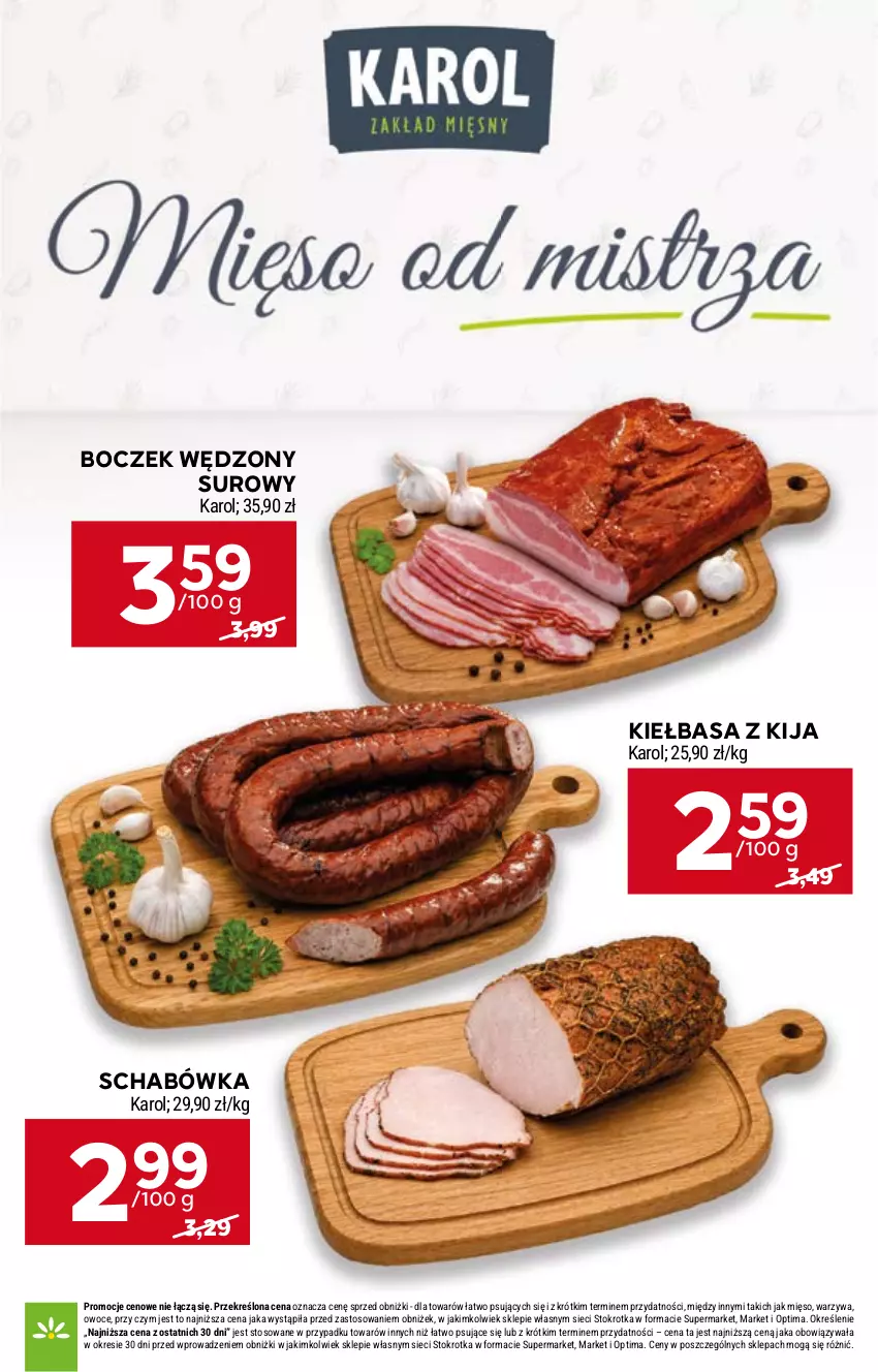 Gazetka promocyjna Stokrotka - Market - ważna 16.07 do 22.07.2026 - strona 9 - produkty: Boczek, Kiełbasa, Mięso, Optima, Owoce, Warzywa