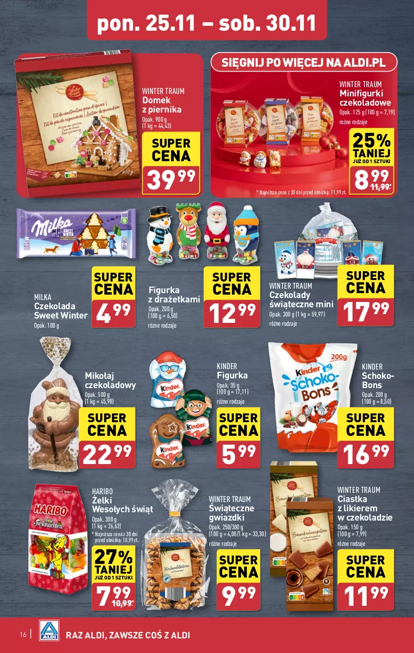 Gazetka promocyjna Aldi - Pełna oferta - ważna 25.11 do 30.11.2024 - strona 16 - produkty: Ciastka, Czekolada, Haribo, Kinder, KOBO, Likier, Milka, Piernik