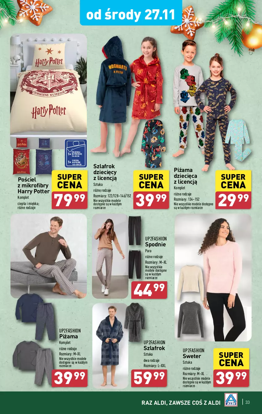 Gazetka promocyjna Aldi - Pełna oferta - ważna 25.11 do 30.11.2024 - strona 33 - produkty: Dzieci, Fa, Harry Potter, Piżama, Pościel, Poszewka, Spodnie, Sweter, Szlafrok