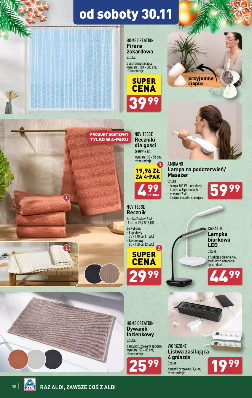 Gazetka promocyjna Aldi - Pełna oferta - ważna 25.11 do 30.11.2024 - strona 38 - produkty: Biurko, Dywan, Dywanik, Dywanik łazienkowy, Firana, Lampa, Listwa, Mars, Masażer, Ręcznik