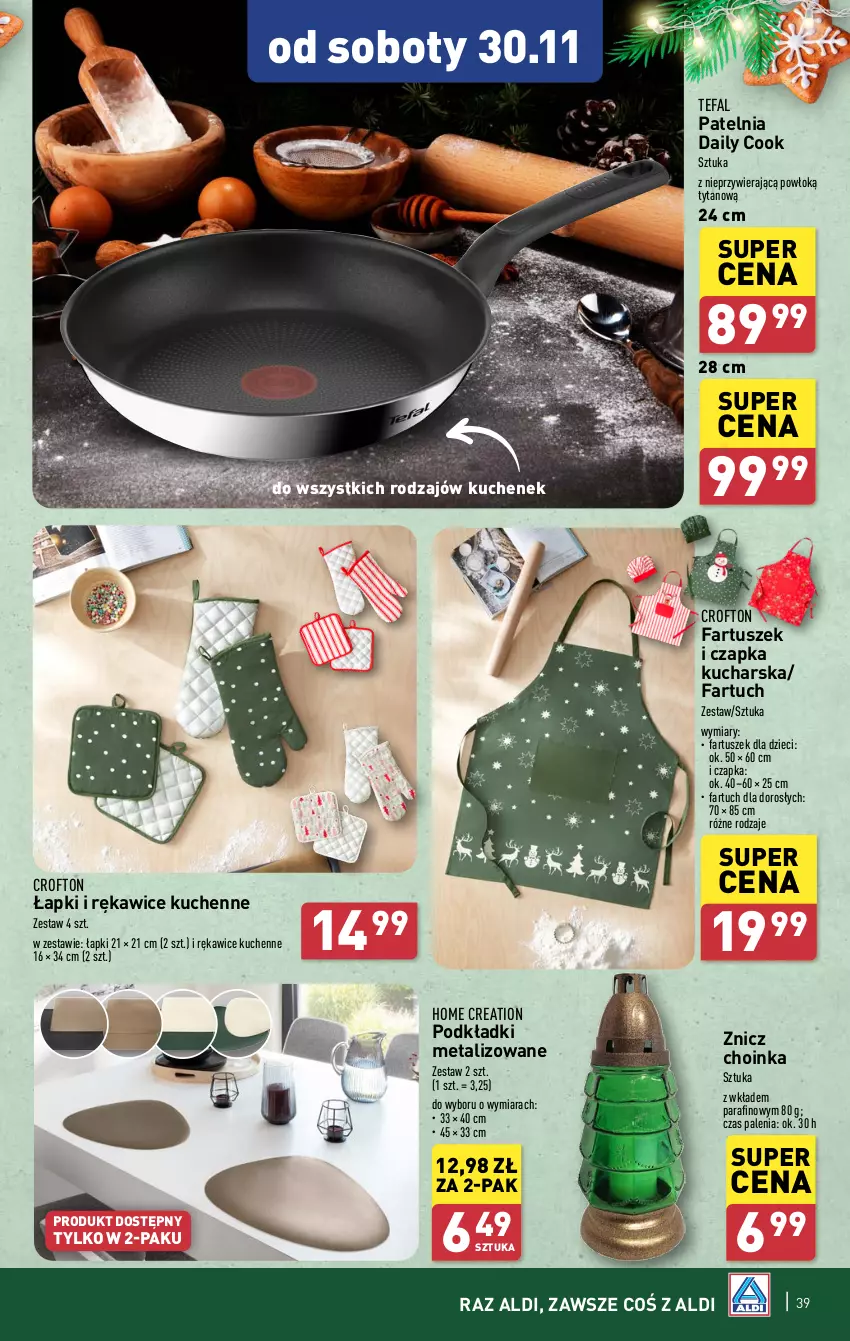 Gazetka promocyjna Aldi - Pełna oferta - ważna 25.11 do 30.11.2024 - strona 39 - produkty: Choinka, Czapka, Dzieci, Fa, Inka, Patelnia, Podkład, Rękawice, Tefal, Tusz, Tytan, Znicz