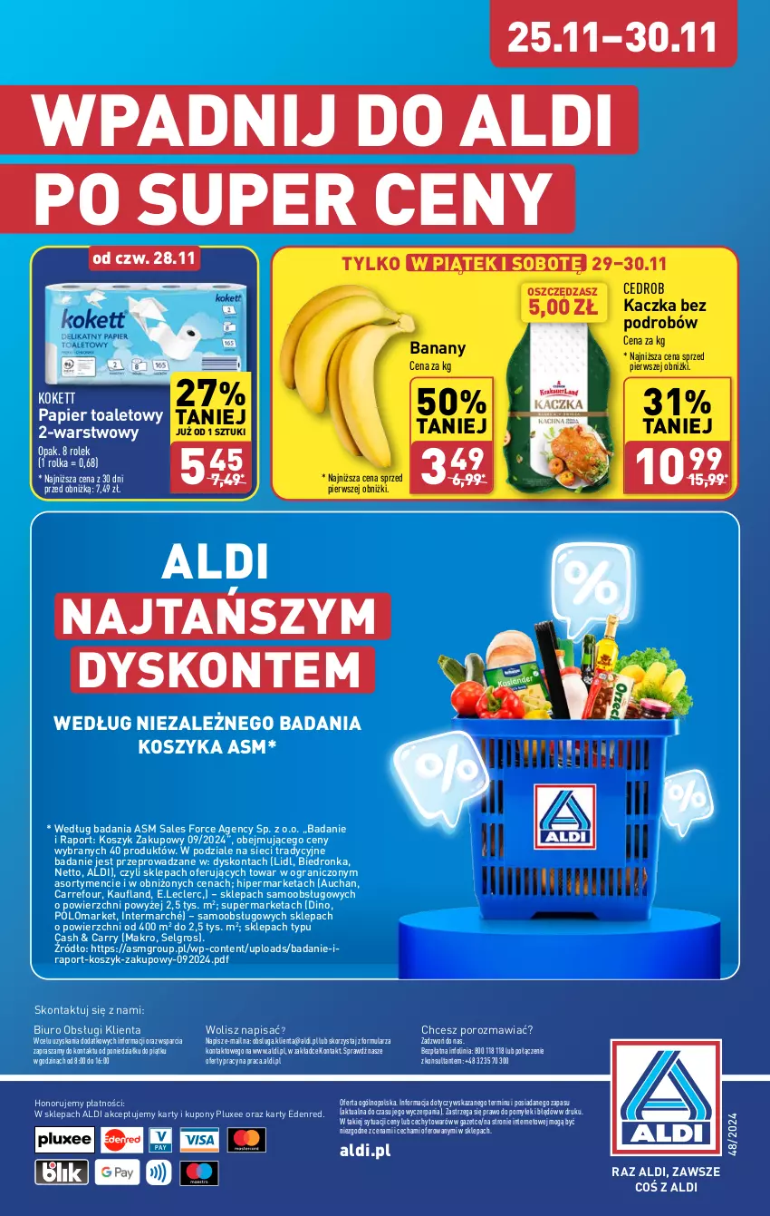 Gazetka promocyjna Aldi - Pełna oferta - ważna 25.11 do 30.11.2024 - strona 40 - produkty: Banany, Biuro, Gra, Kaczka, Kosz, LG, O nas, Papier, Papier toaletowy, Por