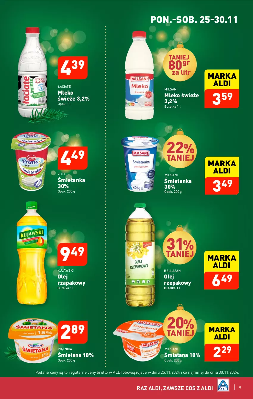 Gazetka promocyjna Aldi - Pełna oferta - ważna 25.11 do 30.11.2024 - strona 9 - produkty: Bell, Bella, Kujawski, Mleko, Olej, Olej rzepakowy, Piątnica, Zott