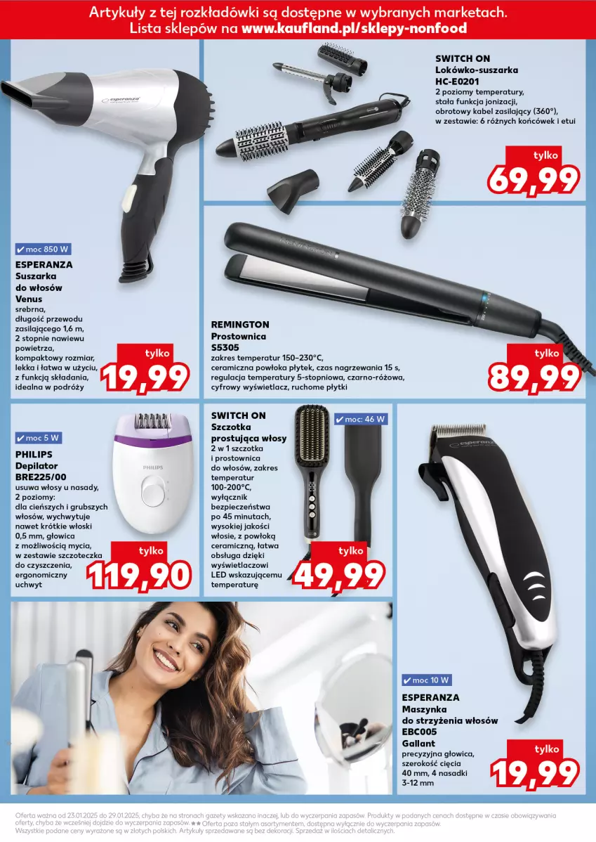 Gazetka promocyjna Kaufland - Kaufland - ważna 23.01 do 29.01.2025 - strona 21 - produkty: Cień, Depilator, Maszynka, Philips, Piec, Prostownica do włosów, Remington, Sok, Suszarka, Szczoteczka, Szczotka, Szynka, Top, Venus