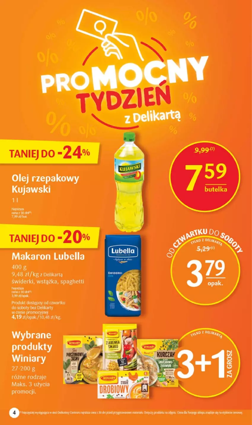 Gazetka promocyjna Delikatesy Centrum - Gazetka DC29 - ważna 27.07 do 02.08.2023 - strona 4 - produkty: Bell, Bella, Kujawski, Lubella, Makaron, Olej, Olej rzepakowy, Spaghetti, Winiary, Wstążka