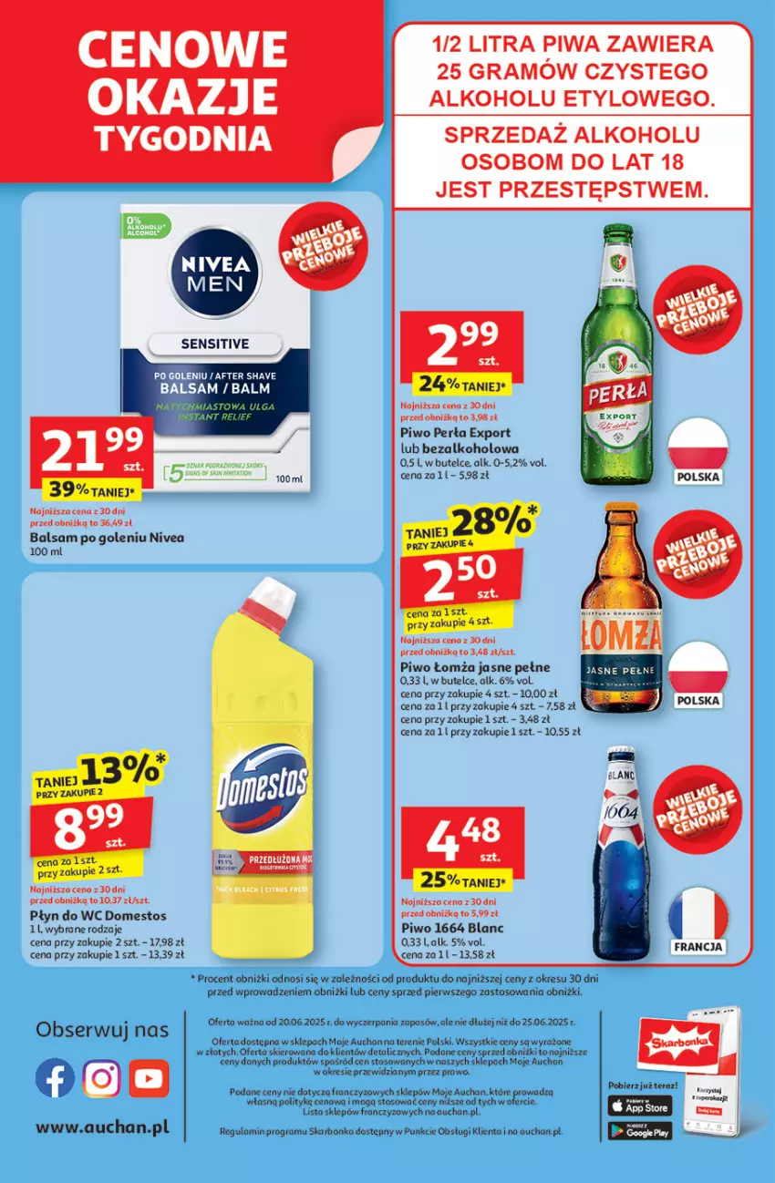 Gazetka promocyjna Auchan - JAK PRAGNĘ LATA Moje Auchan - ważna 20.06 do 25.06.2025 - strona 10 - produkty: Balsam po goleniu, Domestos, Gra, Nivea, Piwa, Piwo, Płyn do wc, Por, Ser, Tera