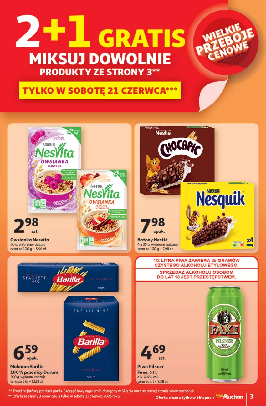 Gazetka promocyjna Auchan - JAK PRAGNĘ LATA Moje Auchan - ważna 20.06 do 25.06.2025 - strona 3 - produkty: Barilla, Baton, Fa, Makaron, Owsianka, Piwo, Rum, Spaghetti