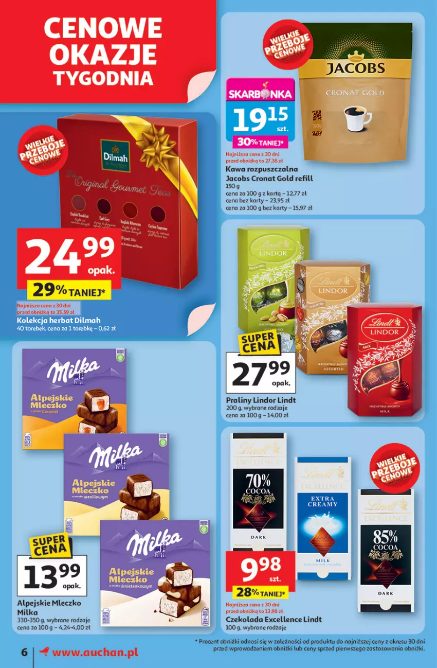 Gazetka promocyjna Auchan - JAK PRAGNĘ LATA Moje Auchan - ważna 20.06 do 25.06.2025 - strona 8 - produkty: Czekolada, Jacobs, Kawa, Kawa rozpuszczalna, Lindor, Lindt, Milka, Mleczko, Praliny