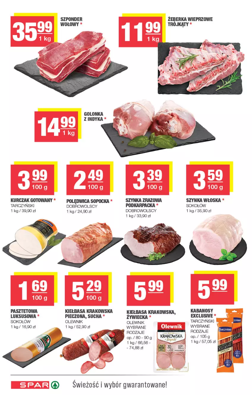 Gazetka promocyjna Spar - Spar - ważna 22.09 do 02.10.2025 - strona 4 - produkty: Kabanos, Karp, Kiełbasa, Kiełbasa krakowska, Kurczak, Kurczak gotowany, Olewnik, Pasztet, Piec, Polędwica, Sok, Sokołów, Szynka, Tarczyński