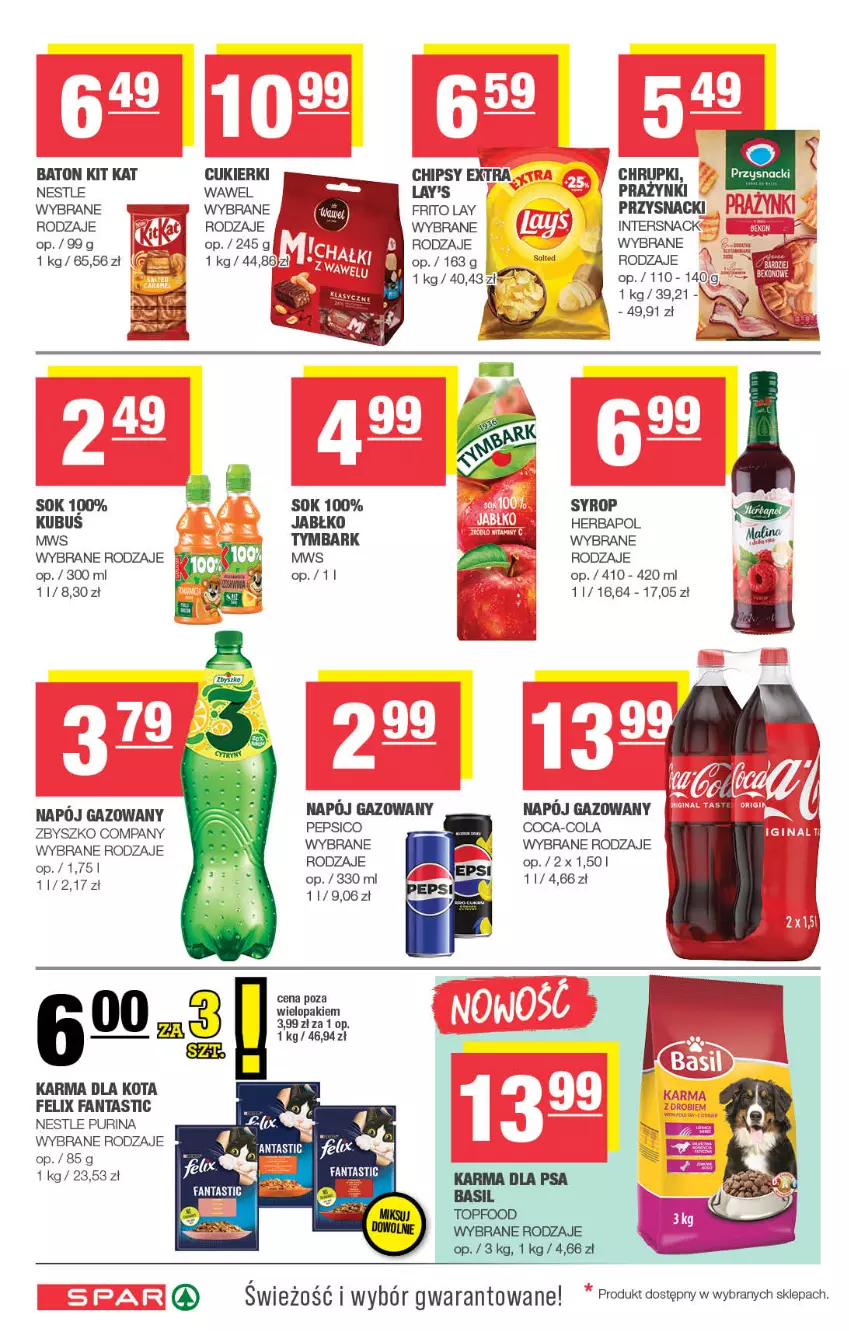 Gazetka promocyjna Spar - Spar - ważna 22.09 do 02.10.2025 - strona 6 - produkty: Baton, Chipsy, Chrupki, Cukier, Cukierki, Fa, Fanta, Felix, Herbapol, Kit Kat, Napój, Napój gazowany, Nokia, Por, Przysnacki, Pur, Purina, Sok, Syrop, Top, Tymbark, Wawel