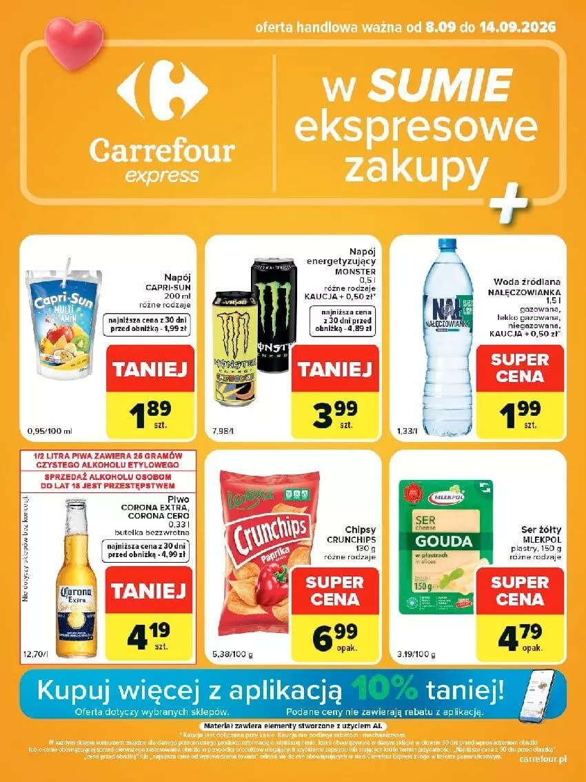 Gazetka promocyjna Carrefour - Gazetka Express w SUMIE ekspresowe zakupy - ważna 08.09 do 14.09.2026 - strona 1 - produkty: Corona Extra, Crunchips, Fa, LANA, Nałęczowianka, Napój, Piwa, Ser