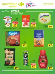 Gazetka promocyjna Carrefour - Gazetka Express - Gazetka - ważna od 14.02 do 14.02.2022 - strona 2 - produkty: Piec, Lubella, Ketchup, Makaron, Kupiec, Napój energetyczny, Bell, Jogurt, Saga, Chipsy, Kosz, Herbata czarna, Tiger, Margaryna, Owsianka, Kotlin, Danio, Bella, Jogobella, Herbata, Napój