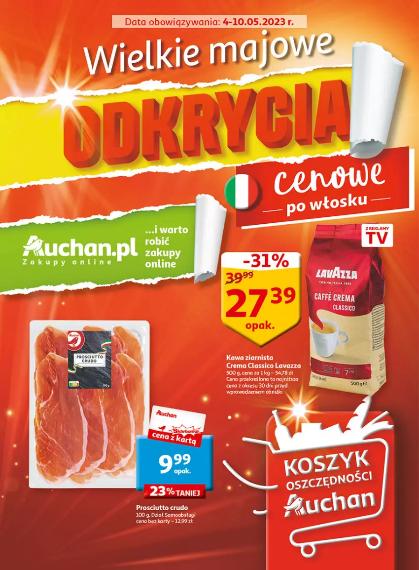 Gazetka promocyjna Auchan - Gazetka Wielkie majowe odkrycia cenowe część #2 Hipermarket Auchan - ważna 04.05 do 10.05.2023 - strona 1 - produkty: Kawa, Kawa ziarnista, LG, Prosciutto