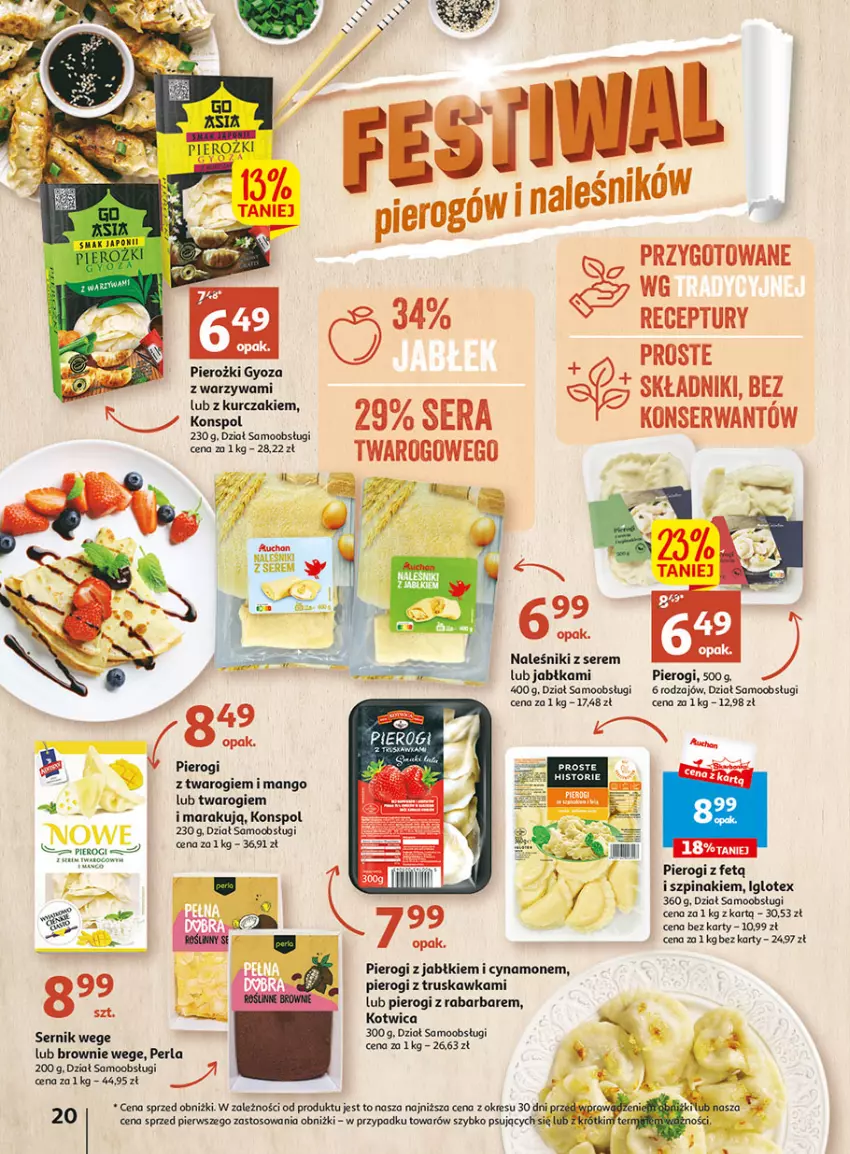 Gazetka promocyjna Auchan - Gazetka Wielkie majowe odkrycia cenowe część #2 Hipermarket Auchan - ważna 04.05 do 10.05.2023 - strona 20 - produkty: Brownie, Jabłka, K2, LG, Mango, Naleśniki, O nas, Pierogi, Ser, Szpinak