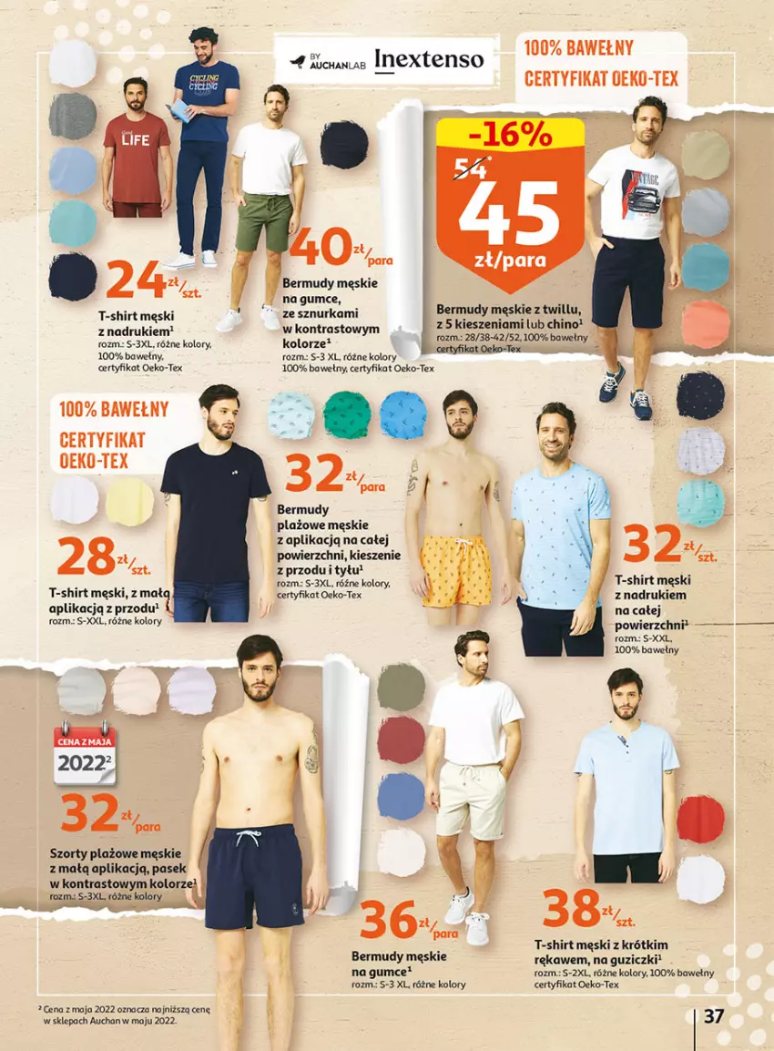 Gazetka promocyjna Auchan - Gazetka Wielkie majowe odkrycia cenowe część #2 Hipermarket Auchan - ważna 04.05 do 10.05.2023 - strona 37 - produkty: Bermudy, Pasek, Szorty, T-shirt