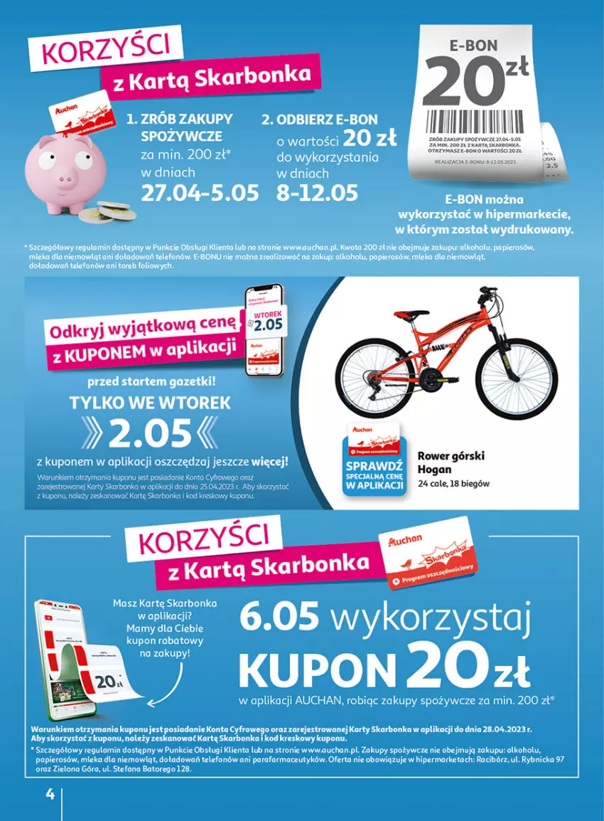 Gazetka promocyjna Auchan - Gazetka Wielkie majowe odkrycia cenowe część #2 Hipermarket Auchan - ważna 04.05 do 10.05.2023 - strona 4 - produkty: Rower