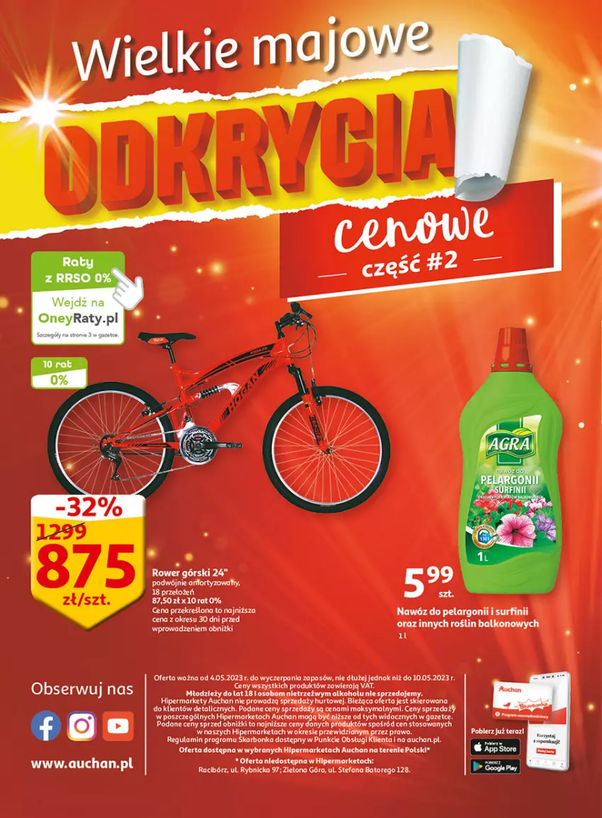 Gazetka promocyjna Auchan - Gazetka Wielkie majowe odkrycia cenowe część #2 Hipermarket Auchan - ważna 04.05 do 10.05.2023 - strona 48 - produkty: Fa, Lanki, Nawóz, Rower, Surf