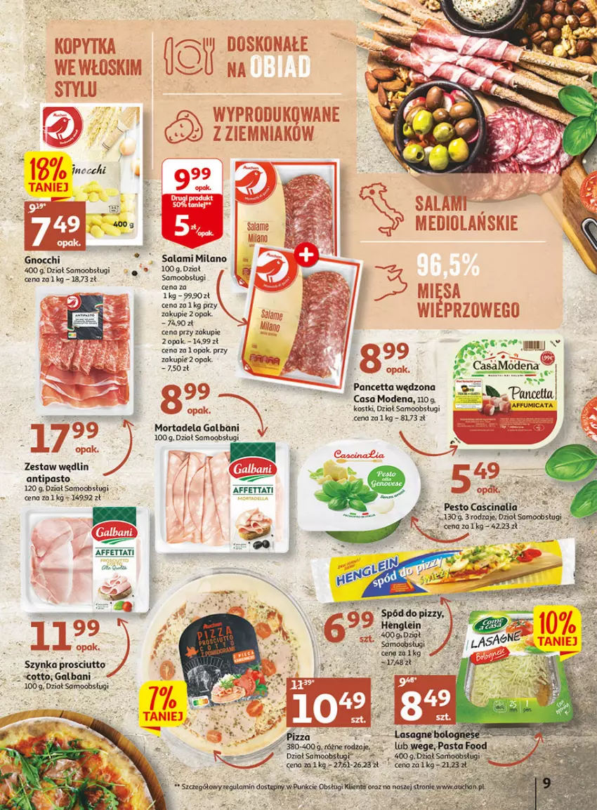 Gazetka promocyjna Auchan - Gazetka Wielkie majowe odkrycia cenowe część #2 Hipermarket Auchan - ważna 04.05 do 10.05.2023 - strona 9 - produkty: Galbani, Gnocchi, Pesto, Prosciutto, Salami, Szynka
