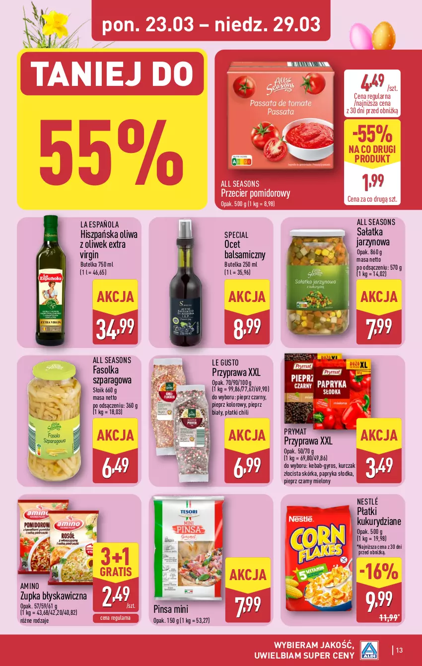 Gazetka promocyjna Aldi - Pełna oferta - ważna 23.03 do 29.03.2026 - strona 13 - produkty: All Seasons, Fa, Gin, Gra, Gyros, Kebab, Kurczak, Nestlé, Ocet, Ocet balsamiczny, Oliwa, Oliwa z oliwek, Papryka, Papryka słodka, Pieprz, Prymat, Sałat, Sałatka