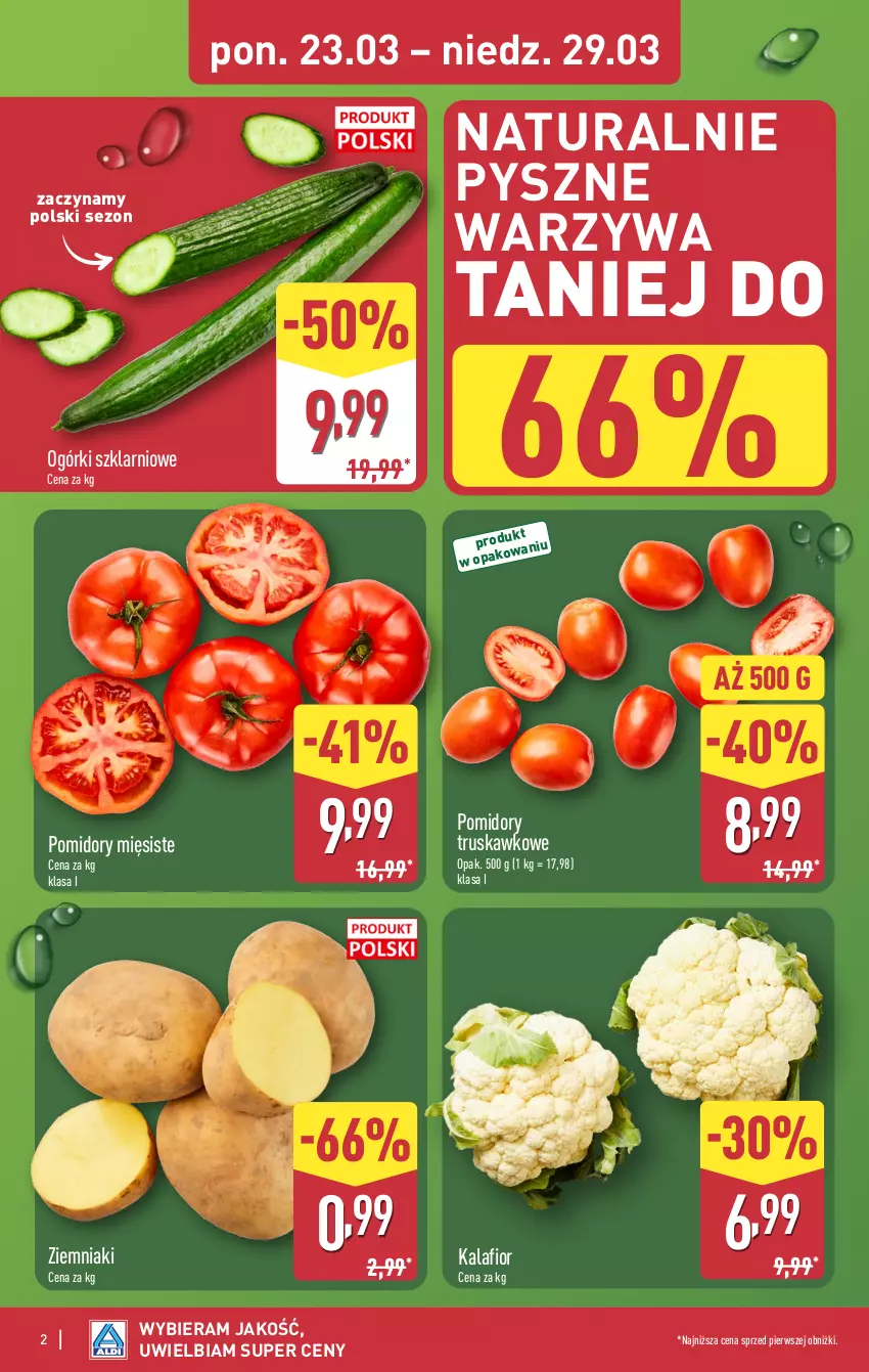 Gazetka promocyjna Aldi - Pełna oferta - ważna 23.03 do 29.03.2026 - strona 2 - produkty: Kalafior, Pomidory, Warzywa, Ziemniaki