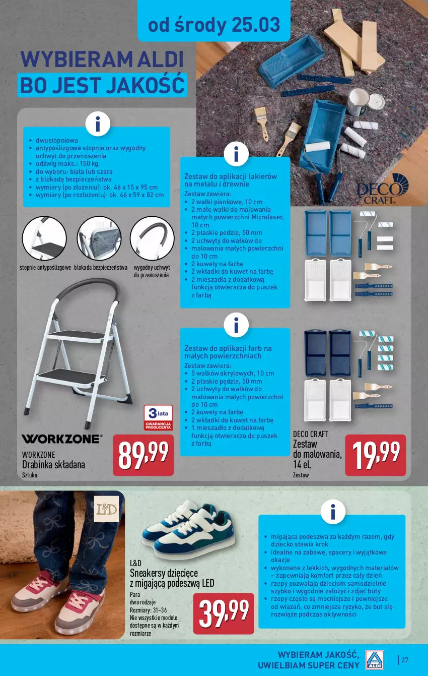 Gazetka promocyjna Aldi - Pełna oferta - ważna 23.03 do 29.03.2026 - strona 27 - produkty: Acer, Buty, Dzieci, Dźwig, Fa, Inka, Lakier, Mieszadło, Otwieracz, Piec, Ser, Sneakersy, Top, Uchwyty, Wkładki, Zestaw do malowania
