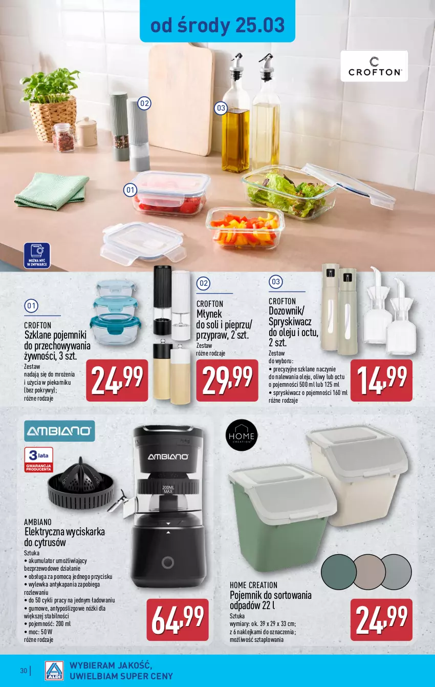 Gazetka promocyjna Aldi - Pełna oferta - ważna 23.03 do 29.03.2026 - strona 30 - produkty: Akumulator, Dozownik, Klej, Młynek, Olej, Piekarnik, Pieprz, Pojemnik, Wyciskarka, Zlew